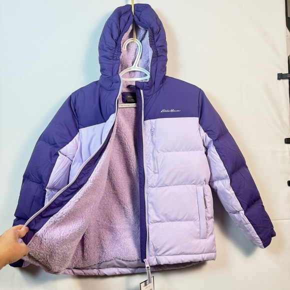 Eddie Bauer Kids Two-Tone Purple Puffer Dawn Jacket Medium Outdoor Winter Cozy - Picture 8 of 16
